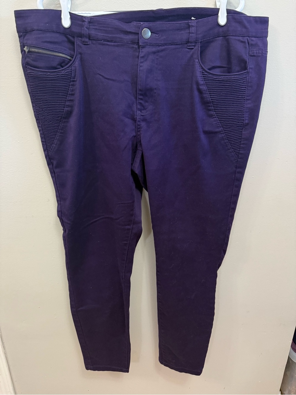 Love & Legend Women's Plus Size Dark Purple Stretch Moto Pants Size 18